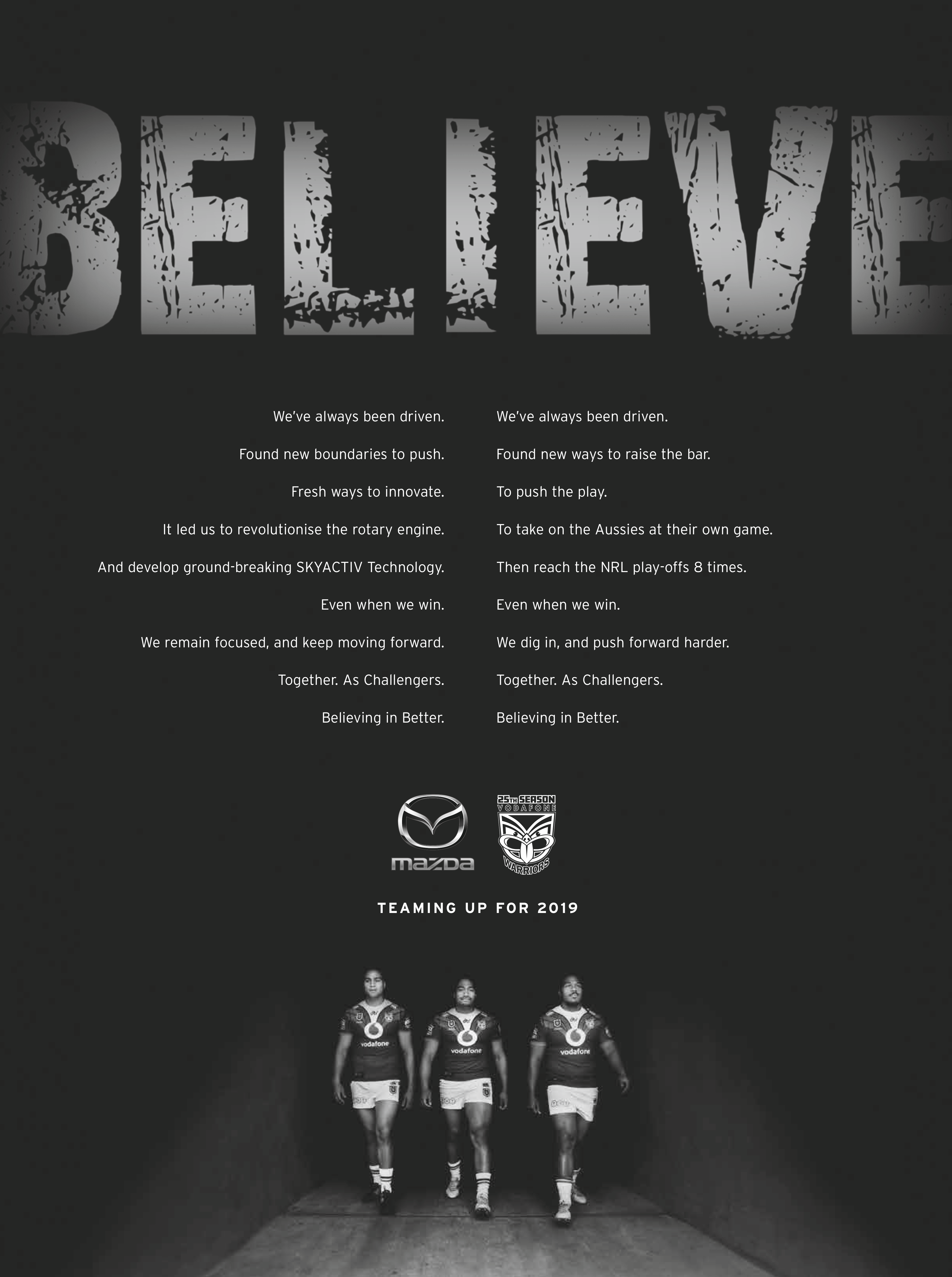 Mazda NZ and Vodafone Warriors celebrates sponsorship deal with new campaign via 99