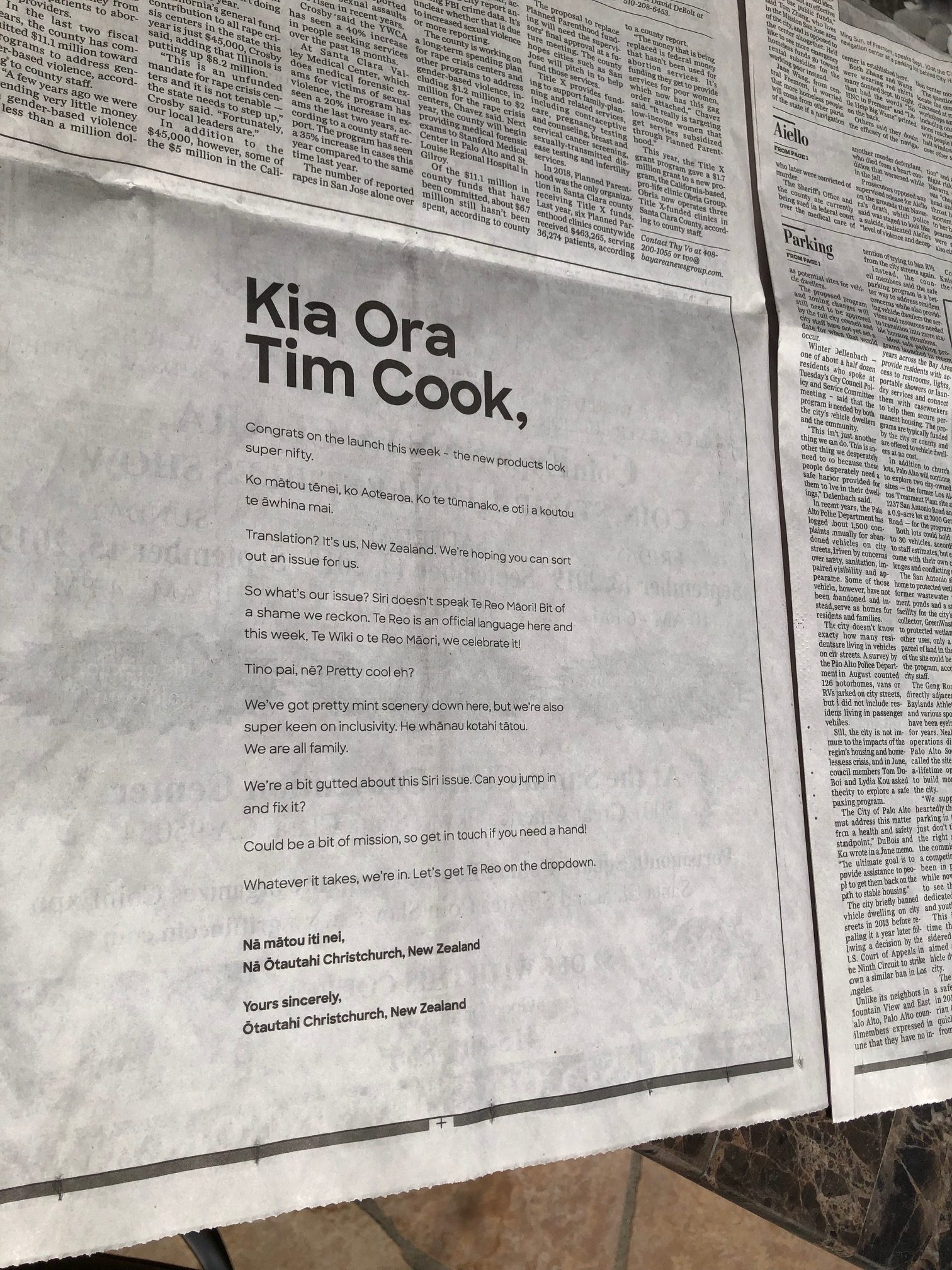 Otautahi Christchurch urges Apple CEO to teach Siri Te Reo Māori in new ad via ChristchurchNZ