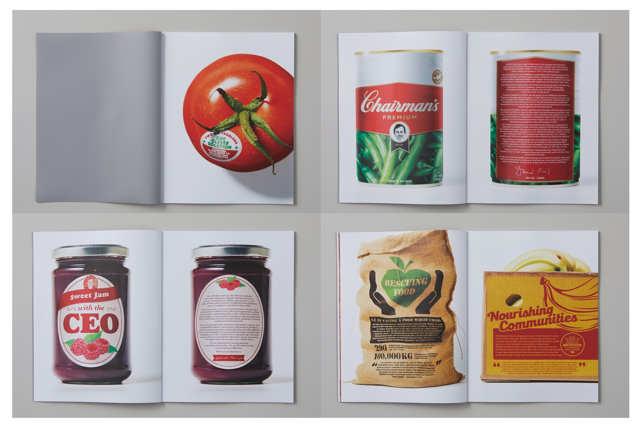 Wunderman Thompson upcycle ad billboards to create appetising 2019 KiwiHarvest Annual Report