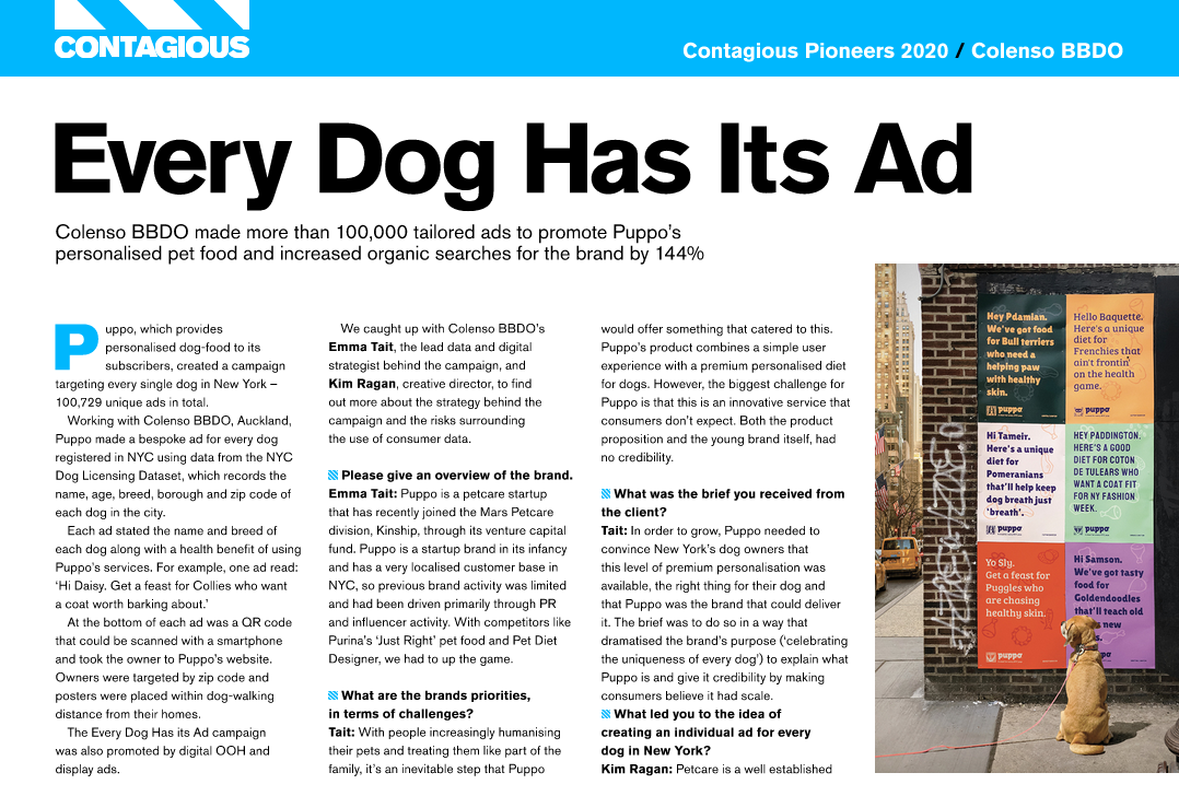 Colenso BBDO named among Top 10 Contagious Pioneers 2020 list of the best and bravest agencies for the sixth year in a row