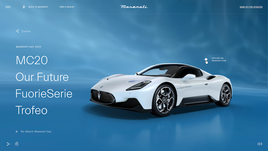 Maserati premieres MC20 Supercar with online product launch platform ‘Toast’ via Resn