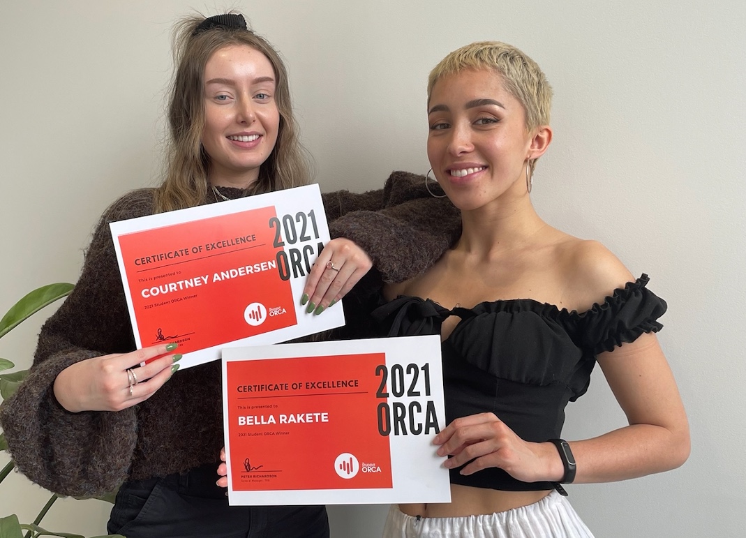 Media Design School students Bella Rakete and Courtney Andersen win this year’s Student Orca
