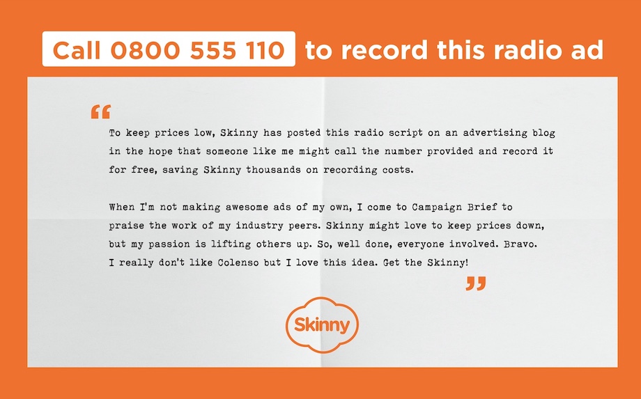 Skinny cleverly outsources its radio ads to New Zealanders in new campaign via Colenso BBDO