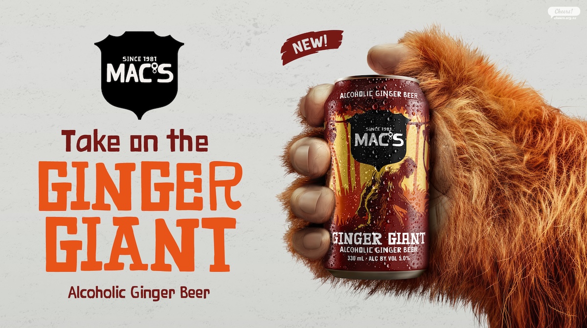 Ginger giant spotted delivering Mac’s new ginger beer in new campaign via DDB Group Aotearoa