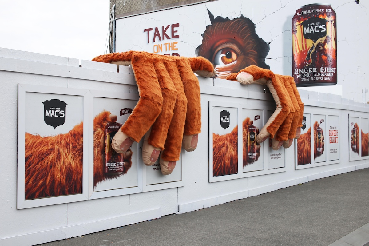 Phantom Billstickers unveils gigantic Ginger Giant OOH campaign for Mac’s on Karangahape Rd