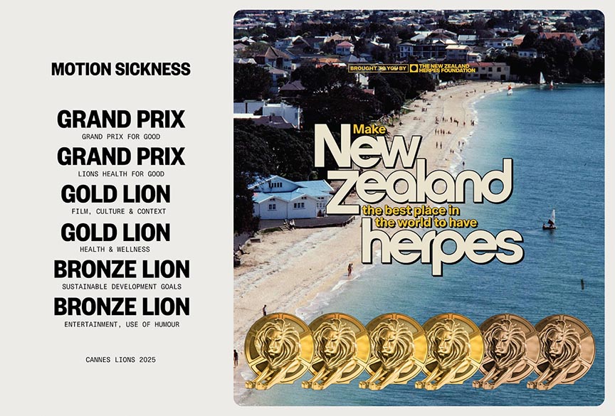 Glory for New Zealand as Motion Sickness + FINCH take out Second Cannes Grand Prix for Good for New Zealand Herpes Foundation