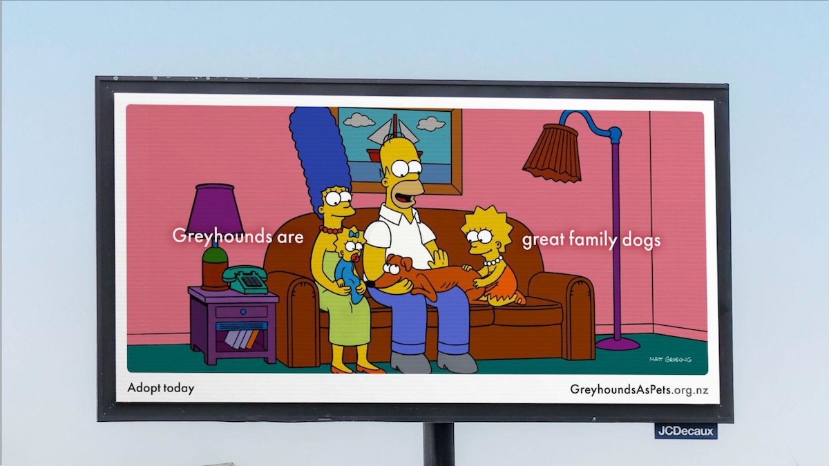 The Simpsons back NZ’s biggest dog rehoming in Greyhounds as Pets’ new campaign via Special NZ